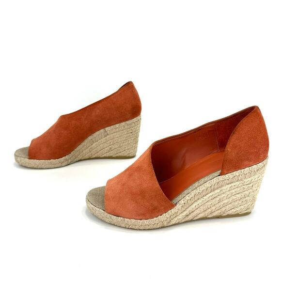 Vince Sonora Orange Suede Wedge Sandal Size 8 Espadrille Platform Open Toe Comfy - Picture 14 of 14